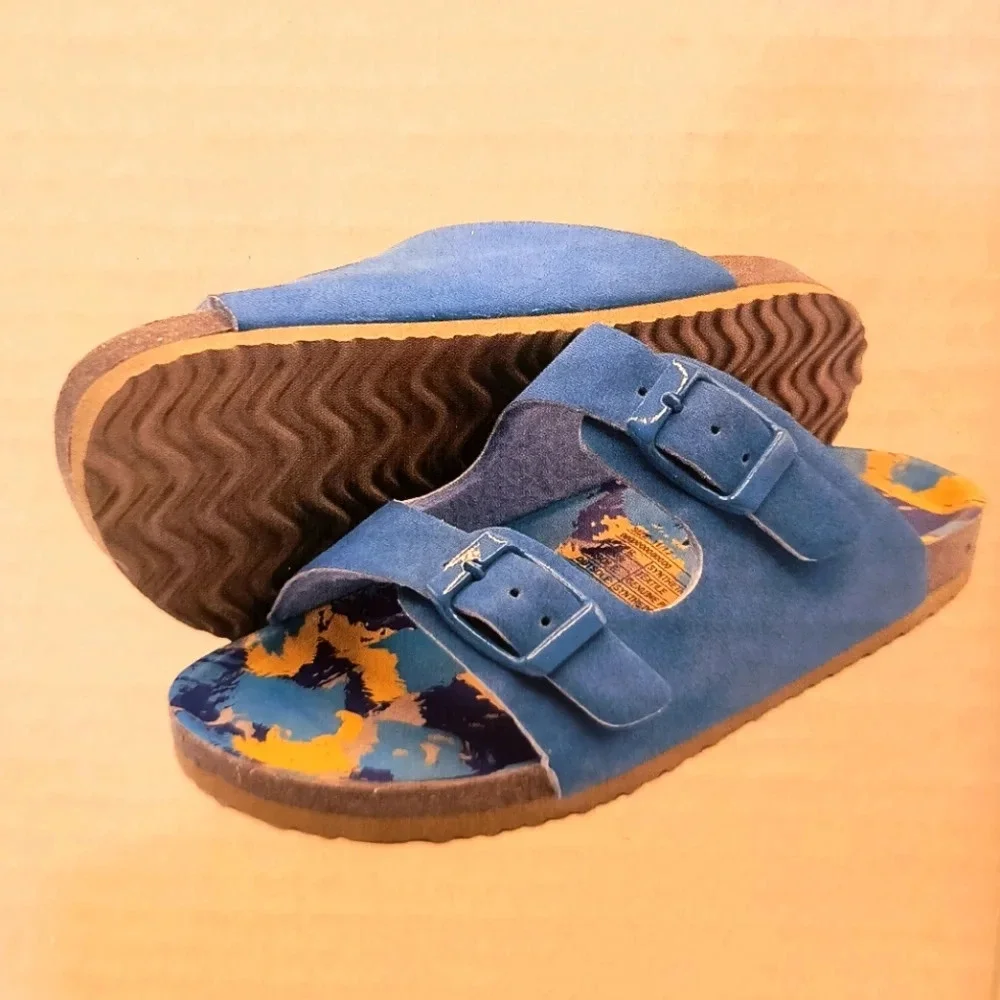 Boys kids camo buckle slip-on blue flip-flops shoes NEW tag orange summer spring